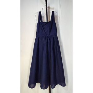Quince Navy 100% Linen Midi Sundress
